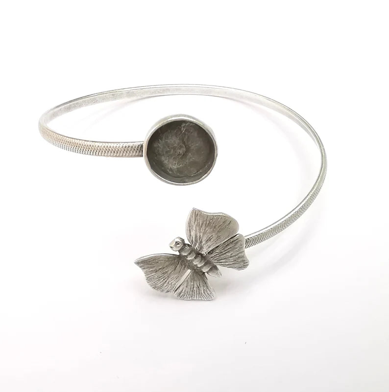 Butterfly Bracelet Bezel Blank Resin Bezel Cabochon Cuff Base Settings Adjustable Bracelet Antique Silver Plated Brass (12mm Bezel) G33098