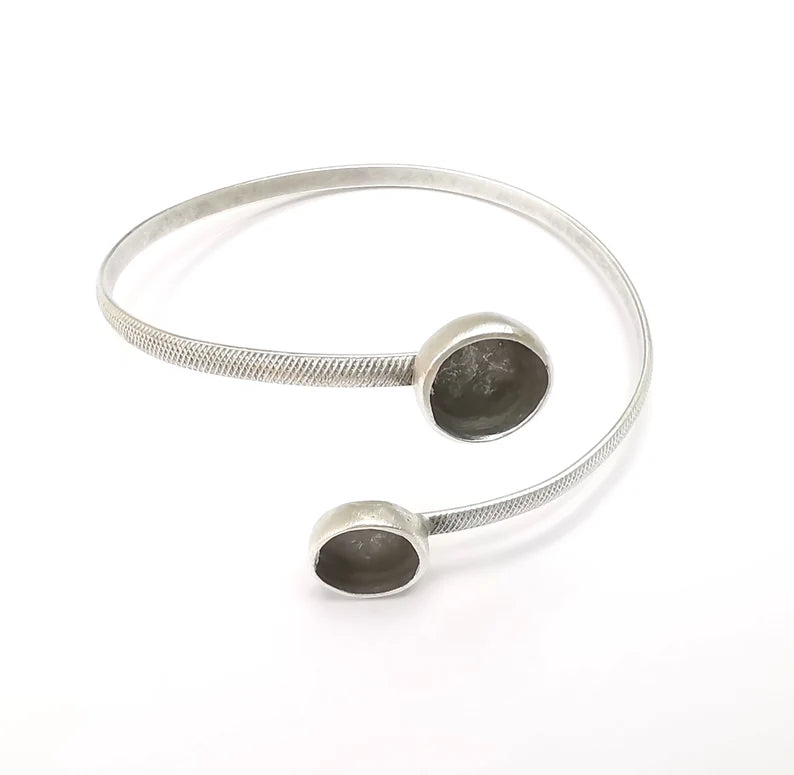 Silver Bracelet Bezel Blank Resin Bezel Cabochon Cuff Base Settings Adjustable Bracelet Antique Silver Plated Brass (10mm Bezel) G33100