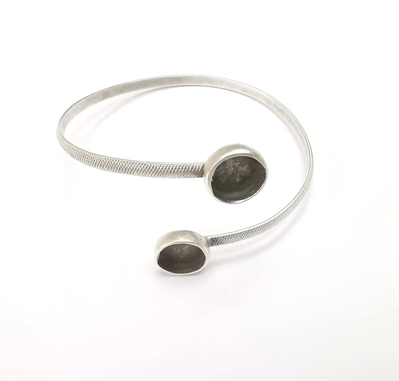 Silver Bracelet Bezel Blank Resin Bezel Cabochon Cuff Base Settings Adjustable Bracelet Antique Silver Plated Brass (10mm Bezel) G33100