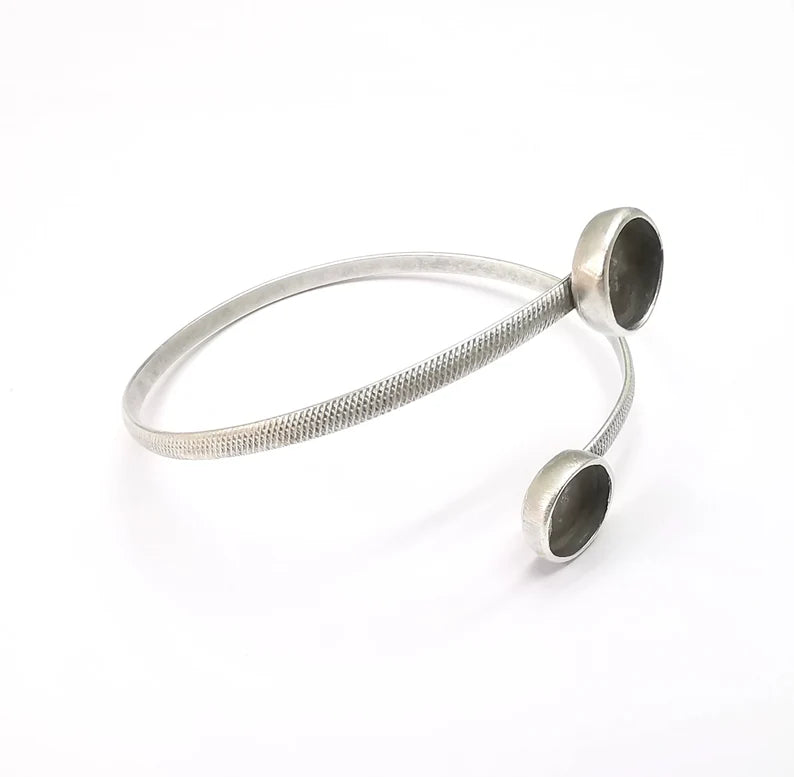 Silver Bracelet Bezel Blank Resin Bezel Cabochon Cuff Base Settings Adjustable Bracelet Antique Silver Plated Brass (10mm Bezel) G33100
