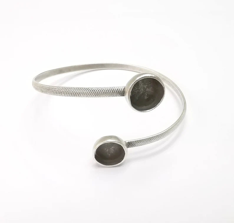 Silver Bracelet Bezel Blank Resin Bezel Cabochon Cuff Base Settings Adjustable Bracelet Antique Silver Plated Brass (10mm Bezel) G33100