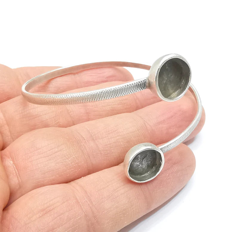 Silver Bracelet Bezel Blank Resin Bezel Cabochon Cuff Base Settings Adjustable Bracelet Antique Silver Plated Brass (10mm Bezel) G33100