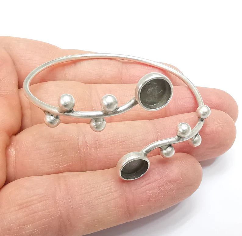 Silver Bracelet Bezel Blank Resin Bezel Cabochon Cuff Base Settings Adjustable Bracelet Antique Silver Plated Brass (8mm Bezel) G33101