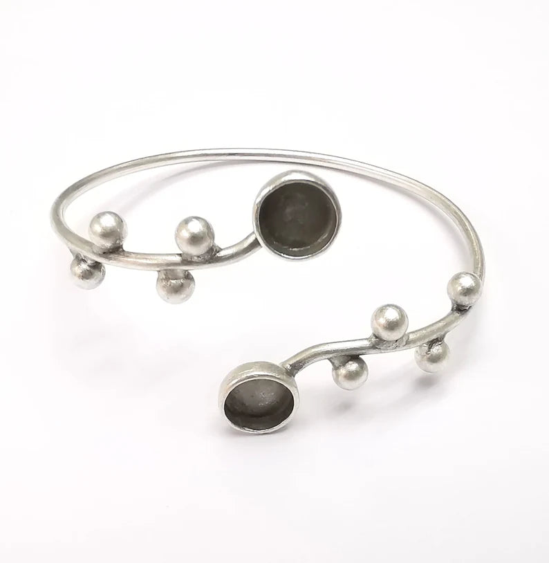 Silver Bracelet Bezel Blank Resin Bezel Cabochon Cuff Base Settings Adjustable Bracelet Antique Silver Plated Brass (8mm Bezel) G33101