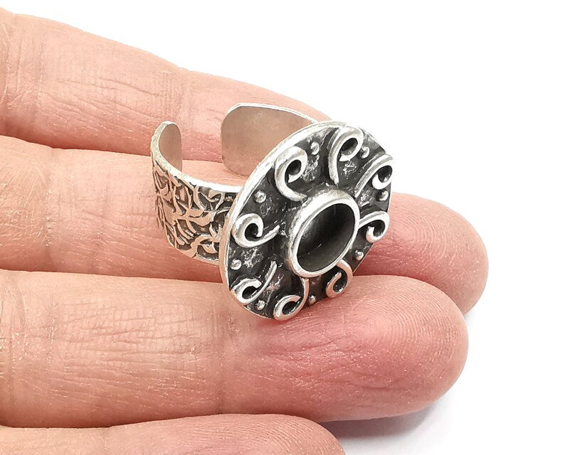 Swirl Ring Blank Setting, Cabochon Mounting, Adjustable Resin Ring Base Bezels, Antique Silver Inlay Ring Mosaic Ring Bezel (8mm) G33109