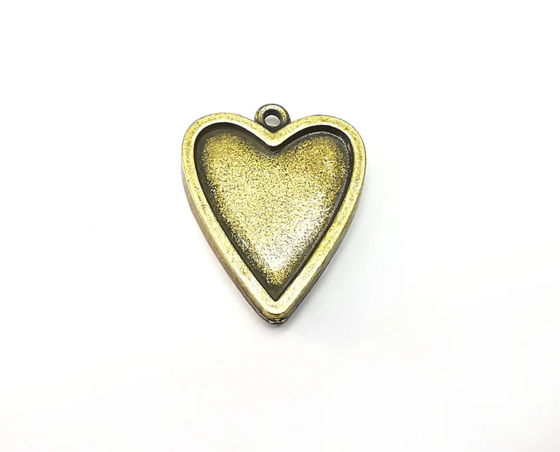 2 Heart Pendant (Both side) Blanks, Resin Bezel Bases, Mosaic Mountings, Dry flower Frame, Polymer Clay base, Antique Bronze (22x18mm) G33233