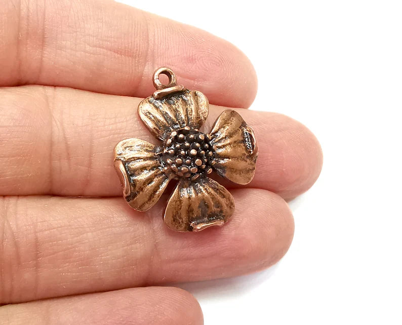 Cranberry Flower Charms, Antique Copper Plated Dangle Charms (30x27mm) G33235