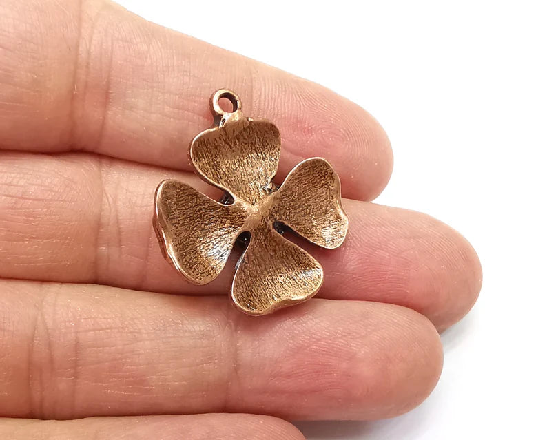 Cranberry Flower Charms, Antique Copper Plated Dangle Charms (30x27mm) G33235