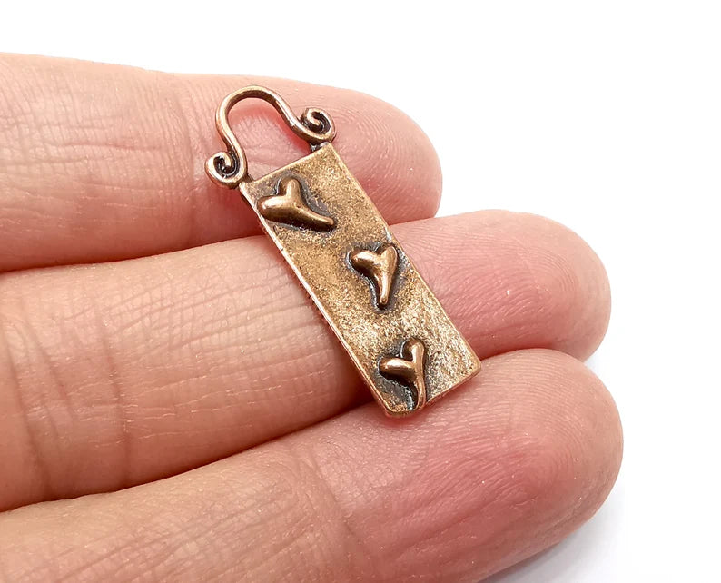 4 Heart Charms, Antique Copper Plated Dangle Charms (30x12mm) G33236