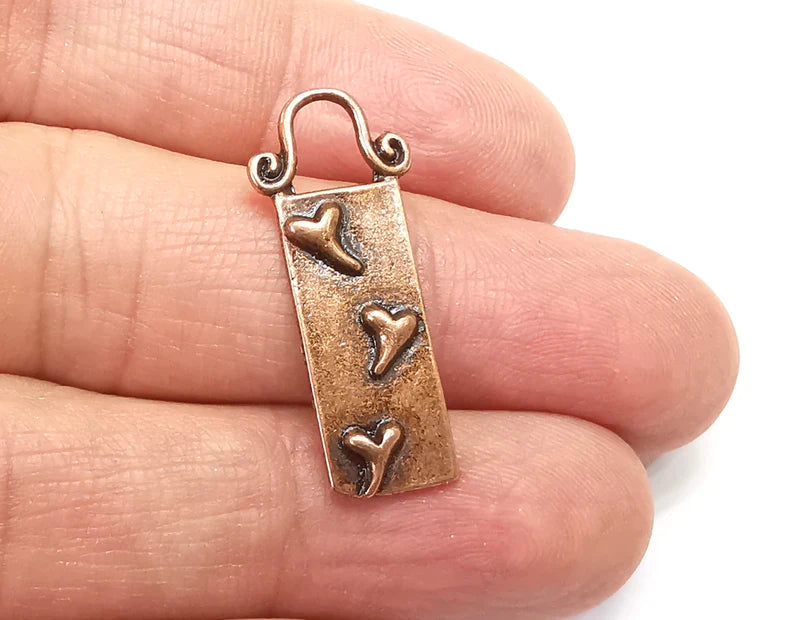 4 Heart Charms, Antique Copper Plated Dangle Charms (30x12mm) G33236