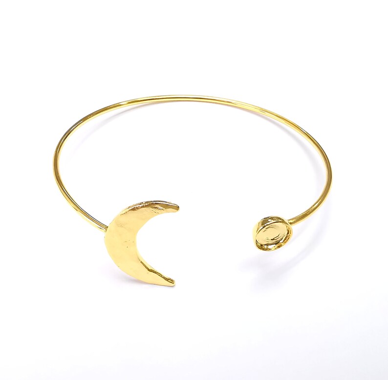 Crescent Moon Bracelet Bezel Blank Resin Bezel Cabochon Cuff Base Settings Adjustable Bracelet Shiny Gold Plated Brass (6mm Bezel) G33110