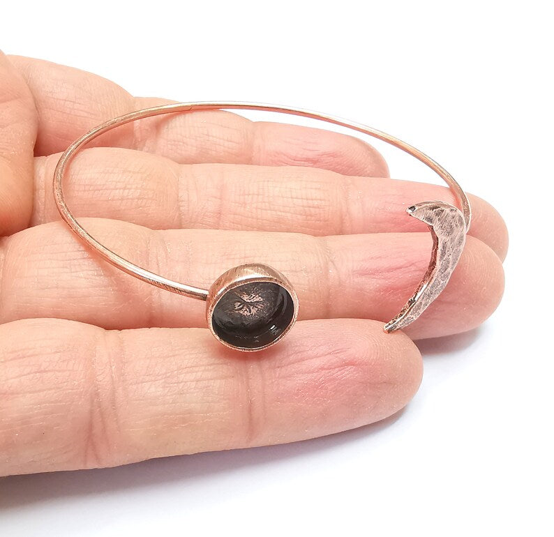 Crescent Moon Bracelet Bezel Blank Resin Bezel Cabochon Cuff Base Settings Adjustable Bracelet Copper Plated Brass (10mm Bezel) G33112