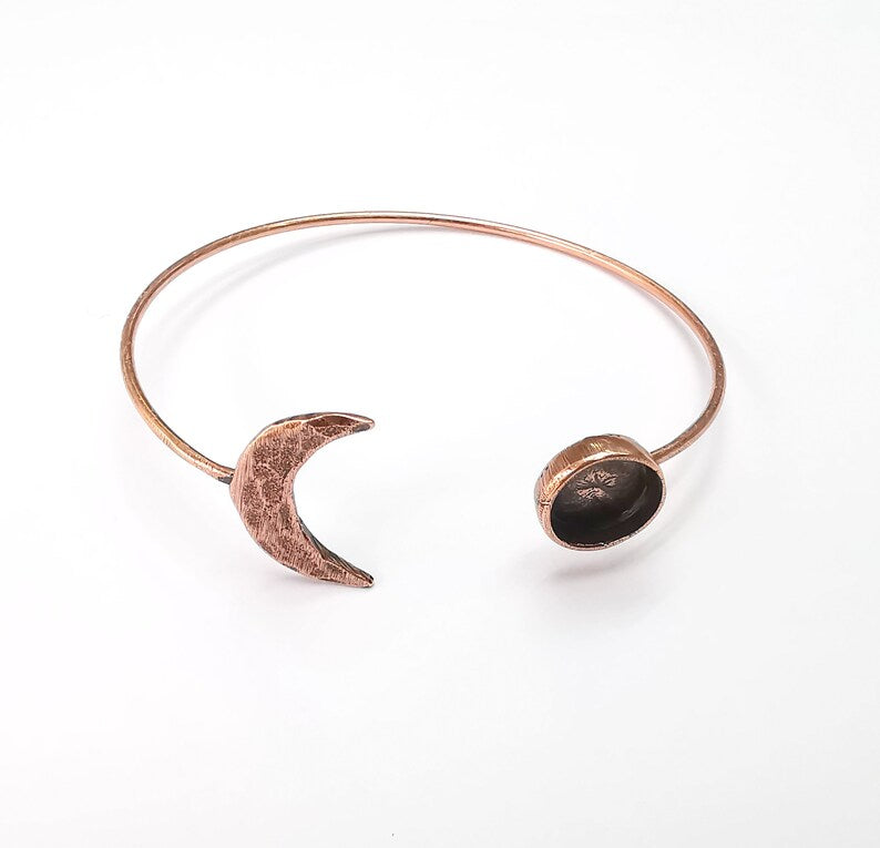 Crescent Moon Bracelet Bezel Blank Resin Bezel Cabochon Cuff Base Settings Adjustable Bracelet Copper Plated Brass (10mm Bezel) G33112