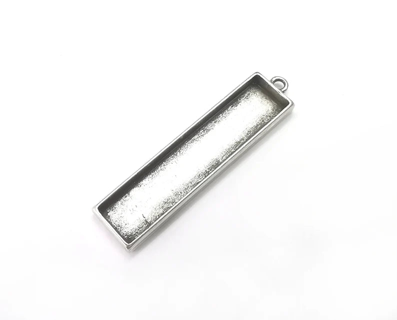 Rectangle Pendant Blanks, Resin Bezel Bases, Mosaic Mountings, Dry flower Frame, Polymer Clay base, Antique Silver Plated (50x10mm) G33114