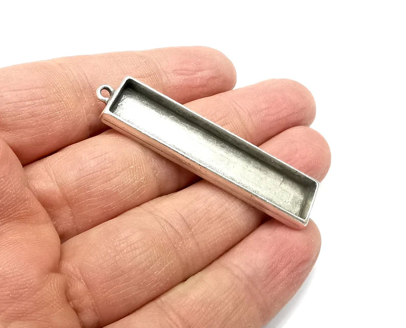 Rectangle Pendant Blanks, Resin Bezel Bases, Mosaic Mountings, Dry flower Frame, Polymer Clay base, Antique Silver Plated (50x10mm) G33114