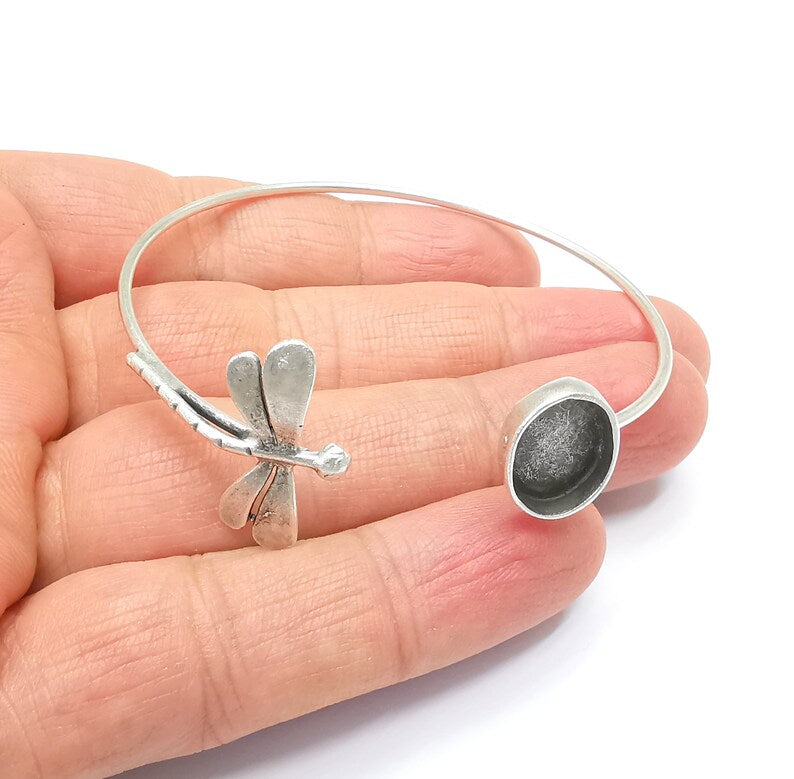 Dragonfly Bracelet Bezel Blank Resin Bezel Cabochon Cuff Base Setting Adjustable Bracelet Antique Silver Plated Brass (14x10mm bezel) G33113