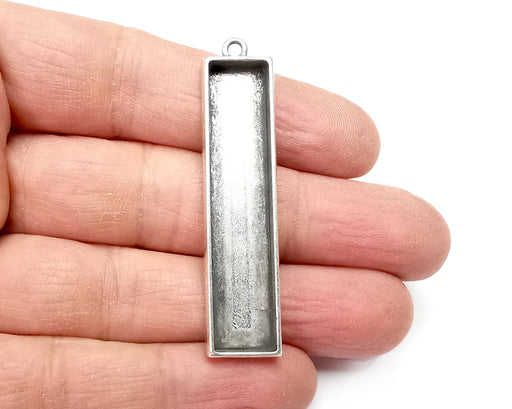 Rectangle Pendant Blanks, Resin Bezel Bases, Mosaic Mountings, Dry flower Frame, Polymer Clay base, Antique Silver Plated (50x10mm) G33114
