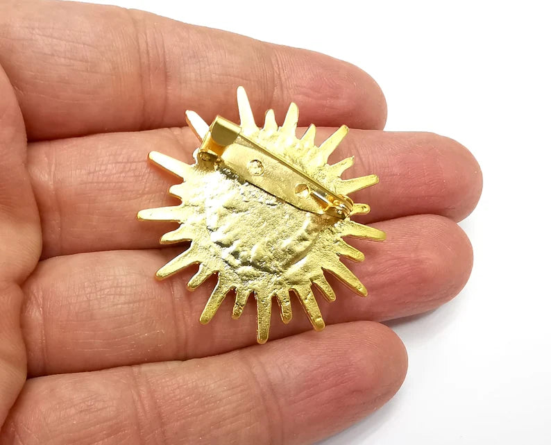 Sun Brooch Holders Pin Brooch Blanks Brooch Bezel Gold Plated Brooch Pin Findings (16mm Bezel size) G33119