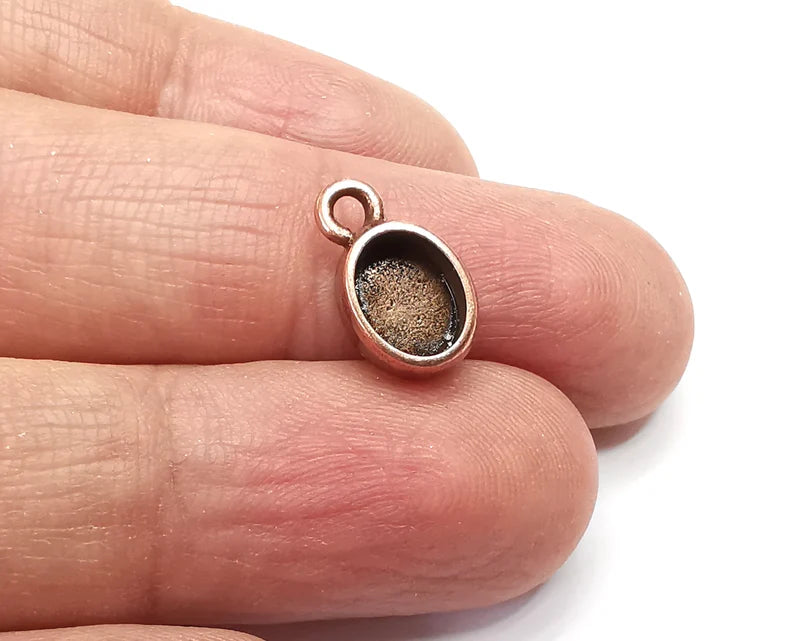 5 Oval Pendant Blanks, Resin Bezel Bases, Mosaic Mountings, Dry flower Frame, Polymer Clay base, Antique Copper Plated (8x6mm) G33237