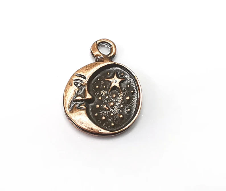 5 Crescent Star Charms, Antique Copper Plated Dangle Charms (18x13mm) G33238