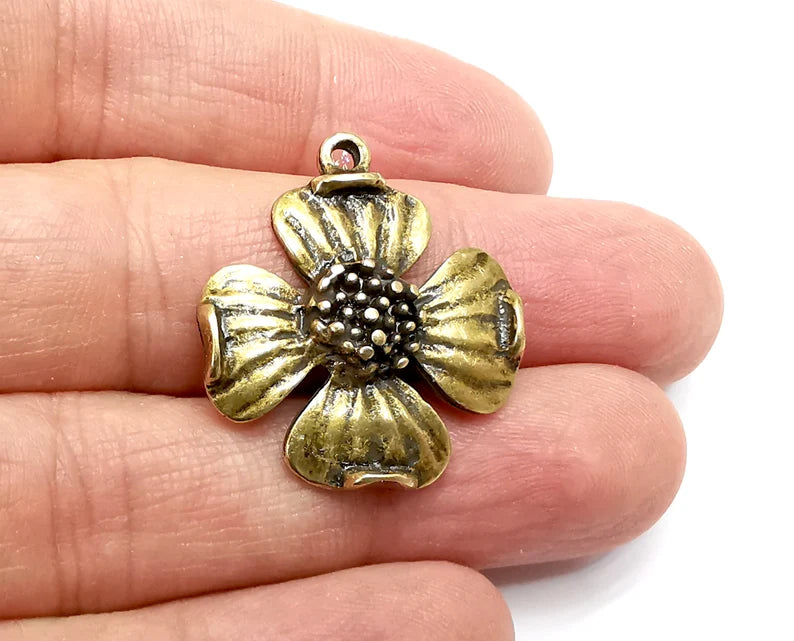 Cranberry Flower Charms, Antique Bronze Plated Dangle Charms (30x27mm) G33239