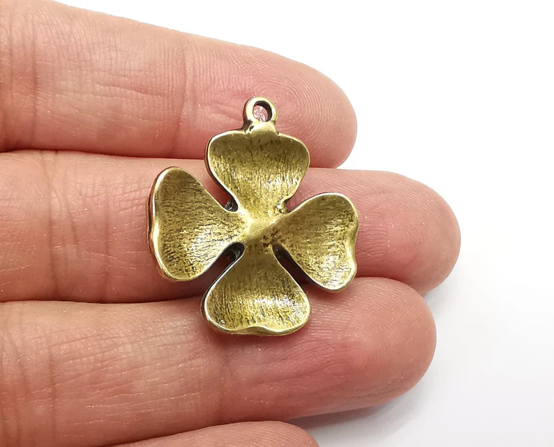 Cranberry Flower Charms, Antique Bronze Plated Dangle Charms (30x27mm) G33239