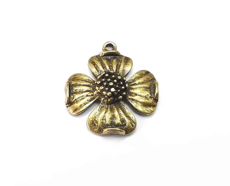 Cranberry Flower Charms, Antique Bronze Plated Dangle Charms (30x27mm) G33239