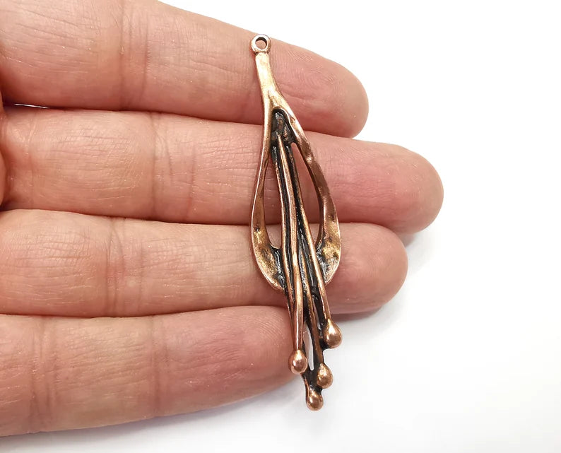 Flower Seeds Charms, Antique Copper Plated Dangle Charms (67x16mm) G33240