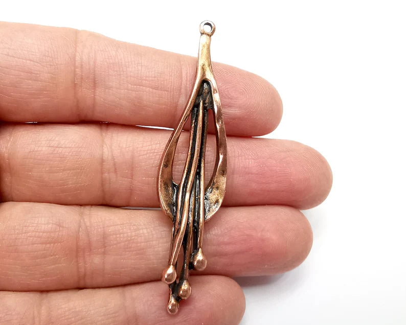 Flower Seeds Charms, Antique Copper Plated Dangle Charms (67x16mm) G33240