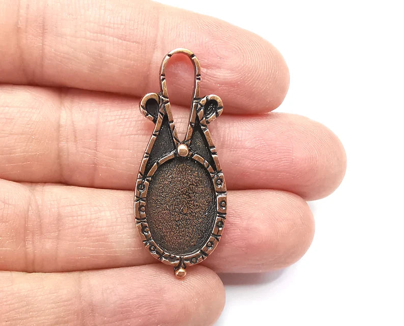 Oval Pendant Blanks, Resin Bezel Bases, Mosaic Mountings, Dry flower Frame, Polymer Clay base, Antique Copper Plated (18x13mm) G33241
