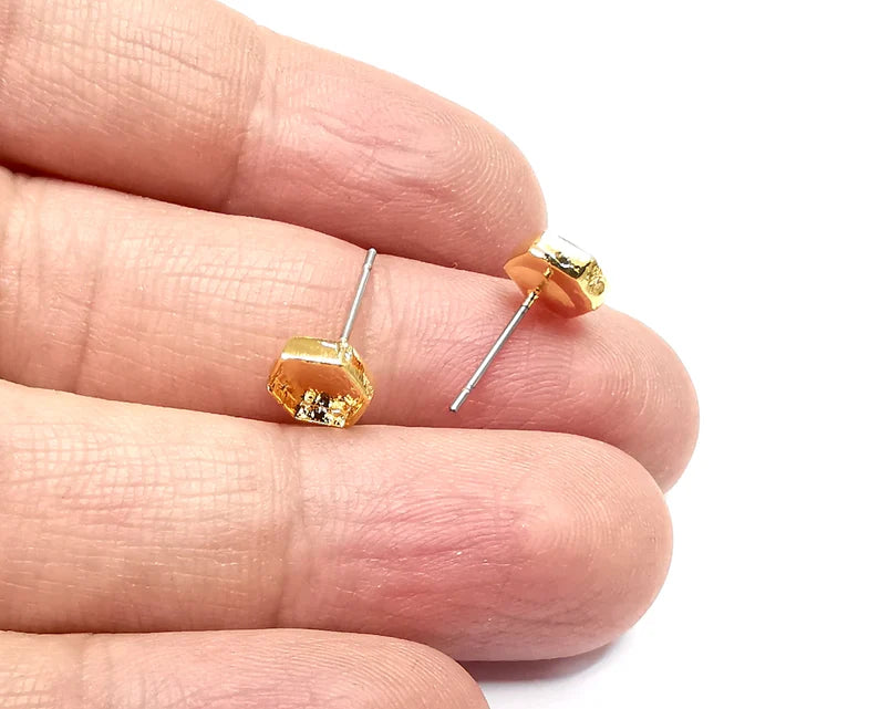 Gold Hexagonal Blank Earring Bezel Set Base Shiny Gold Plated Brass Earring Stud Base (6mm blank) G33242