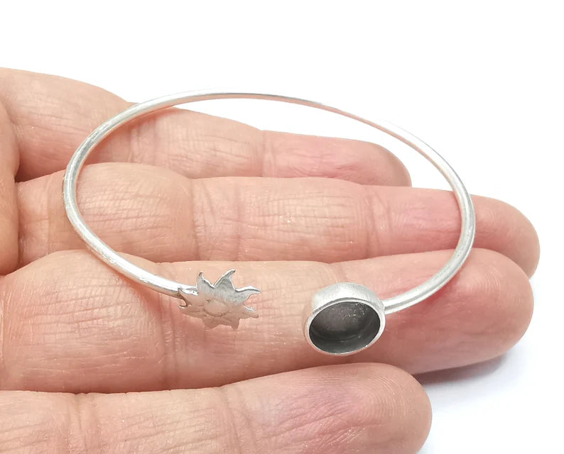 Sun Bracelet Bezel Blank Resin Bezel Cabochon Cuff Base Setting Adjustable Bracelet Silver Plated Brass (8mm Bezel) G33244