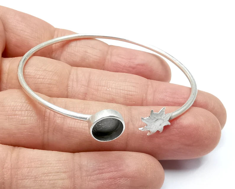 Sun Bracelet Bezel Blank Resin Bezel Cabochon Cuff Base Setting Adjustable Bracelet Silver Plated Brass (8mm Bezel) G33244