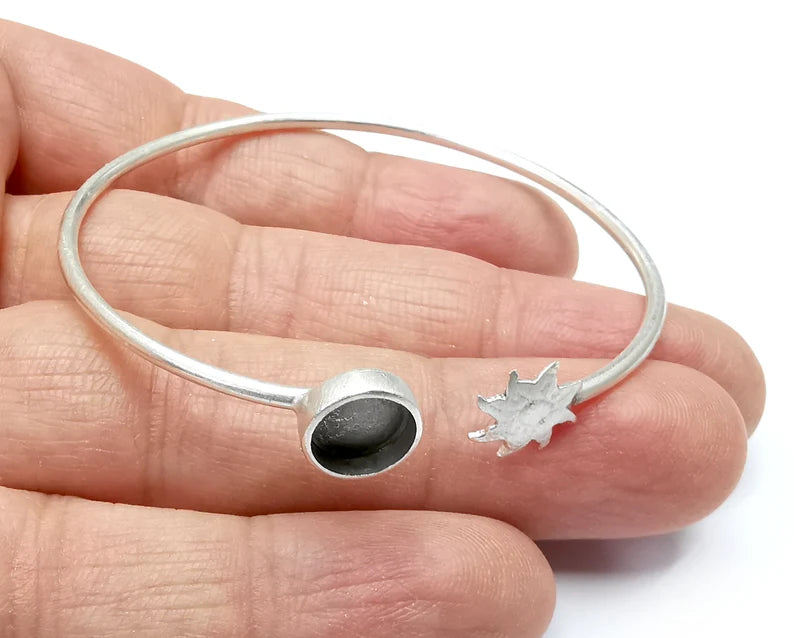 Sun Bracelet Bezel Blank Resin Bezel Cabochon Cuff Base Setting Adjustable Bracelet Silver Plated Brass (8mm Bezel) G33244