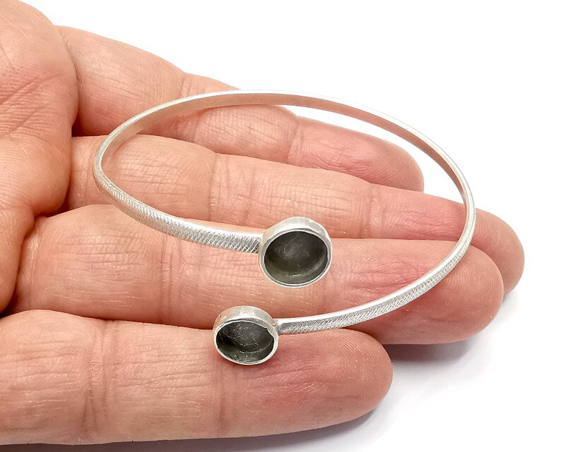 Ribbed Bracelet Bezel Blank Resin Bezel Cabochon Cuff Base Setting Adjustable Bracelet Silver Plated Brass (8mm Bezel) G33246