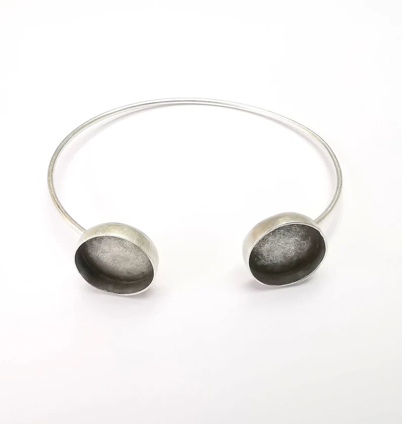 Bracelet Bezel Blank Resin Bezel Cabochon Cuff Base Settings Adjustable Bracelet Antique Silver Plated Brass (14mm Bezel) G33122