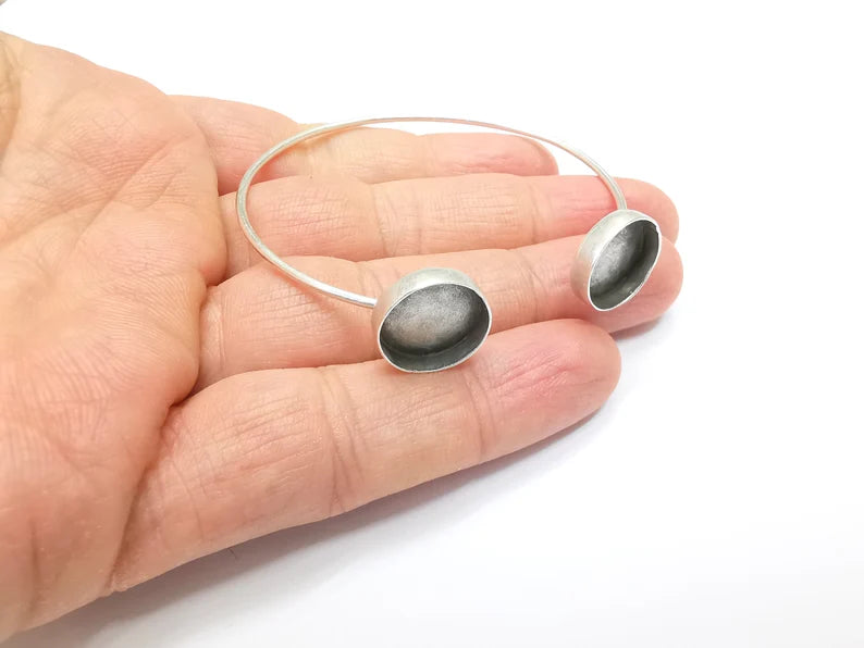 Bracelet Bezel Blank Resin Bezel Cabochon Cuff Base Settings Adjustable Bracelet Antique Silver Plated Brass (14mm Bezel) G33122