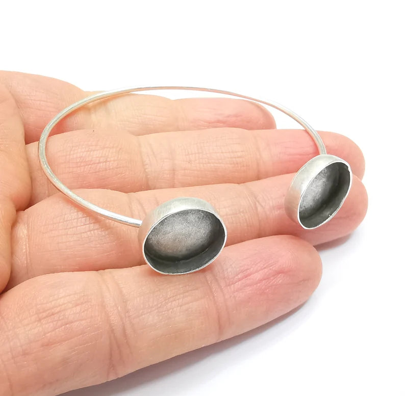 Bracelet Bezel Blank Resin Bezel Cabochon Cuff Base Settings Adjustable Bracelet Antique Silver Plated Brass (14mm Bezel) G33122