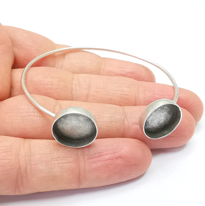 Bracelet Bezel Blank Resin Bezel Cabochon Cuff Base Settings Adjustable Bracelet Antique Silver Plated Brass (14mm Bezel) G33122