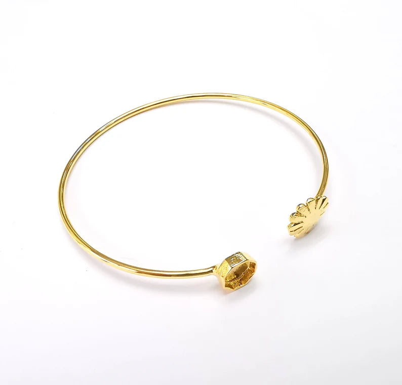 Flower Octagon Bracelet Bezel Blank Resin Bezel Cabochon Cuff Base Settings Adjustable Bracelet Shiny Gold Plated Brass (6mm Bezel) G33125