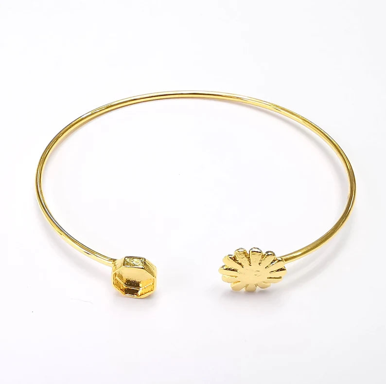 Flower Octagon Bracelet Bezel Blank Resin Bezel Cabochon Cuff Base Settings Adjustable Bracelet Shiny Gold Plated Brass (6mm Bezel) G33125