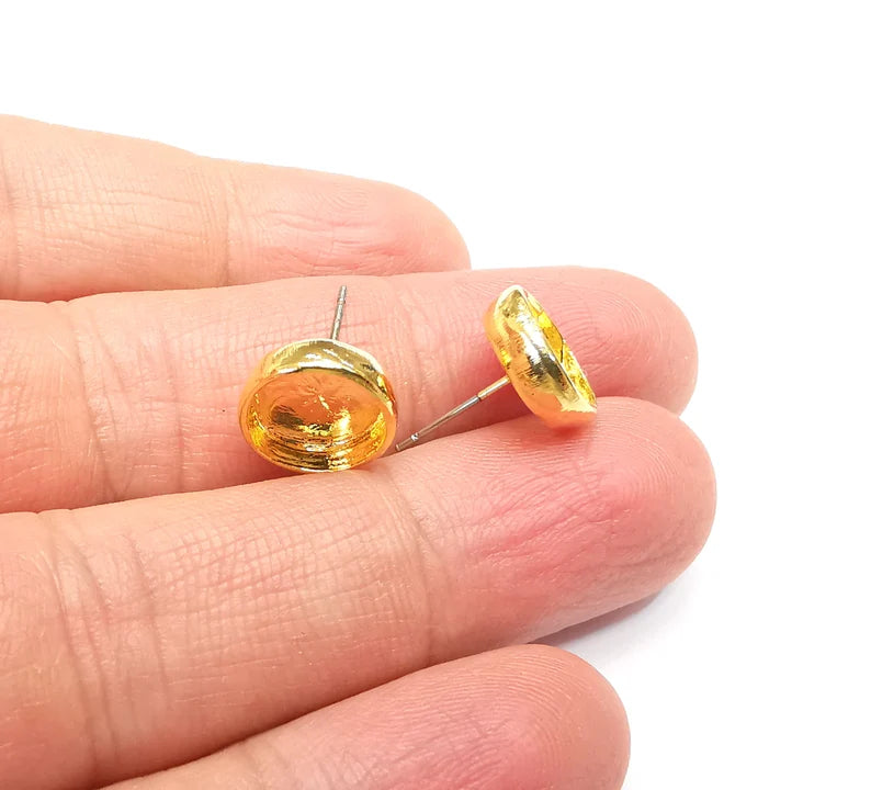 Gold Round Blank Earring Bezel Set Base Shiny Gold Plated Brass Earring Stud Base (10mm blank) G33128