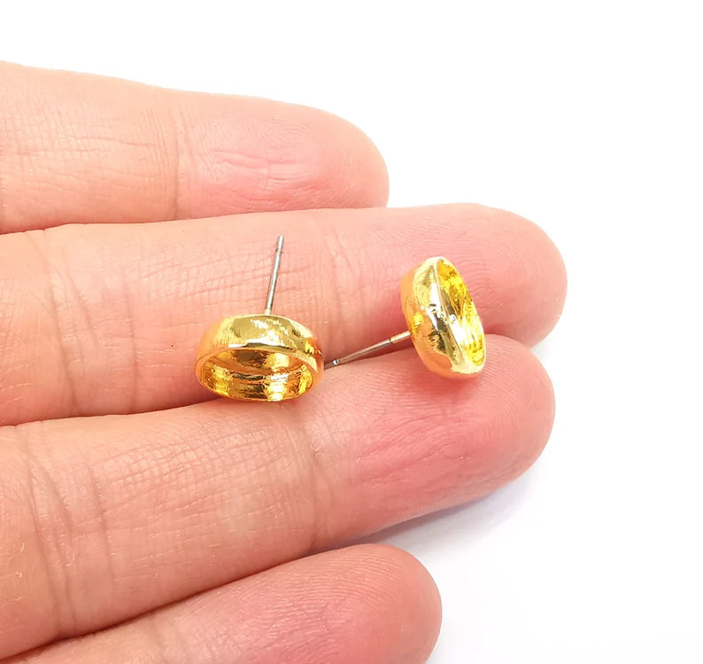 Gold Round Blank Earring Bezel Set Base Shiny Gold Plated Brass Earring Stud Base (10mm blank) G33128