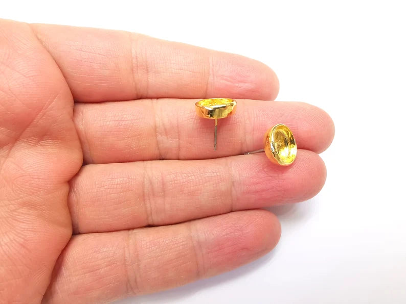 Gold Round Blank Earring Bezel Set Base Shiny Gold Plated Brass Earring Stud Base (10mm blank) G33128