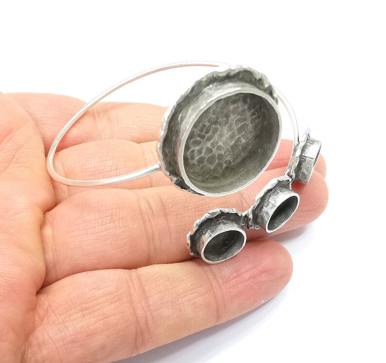 Bracelet Bezel Blank Resin Bezel Cabochon Cuff Base Settings Adjustable Bracelet Antique Silver Plated Brass (10mm and 20mm Bezel) G33131