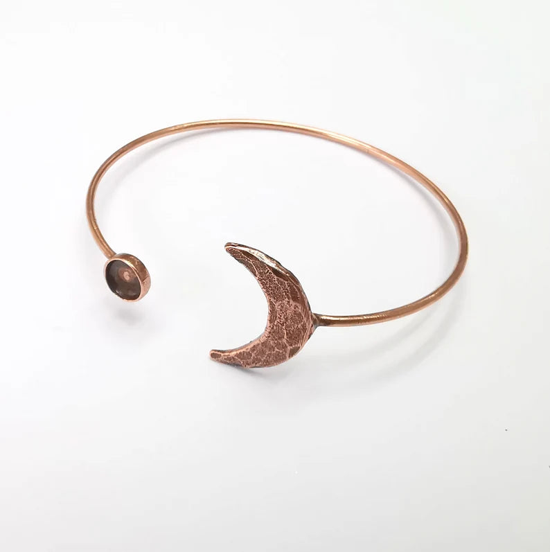 Crescent Moon Bracelet Bezel Blank Resin Bezel Cabochon Cuff Base Settings Adjustable Bracelet Copper Plated Brass (6mm Bezel) G33132