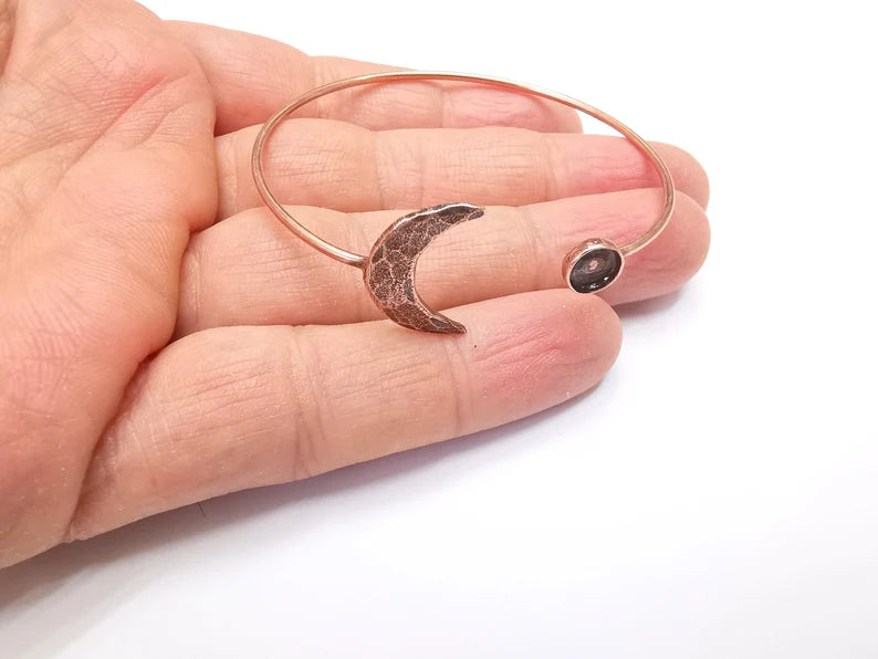 Crescent Moon Bracelet Bezel Blank Resin Bezel Cabochon Cuff Base Settings Adjustable Bracelet Copper Plated Brass (6mm Bezel) G33132