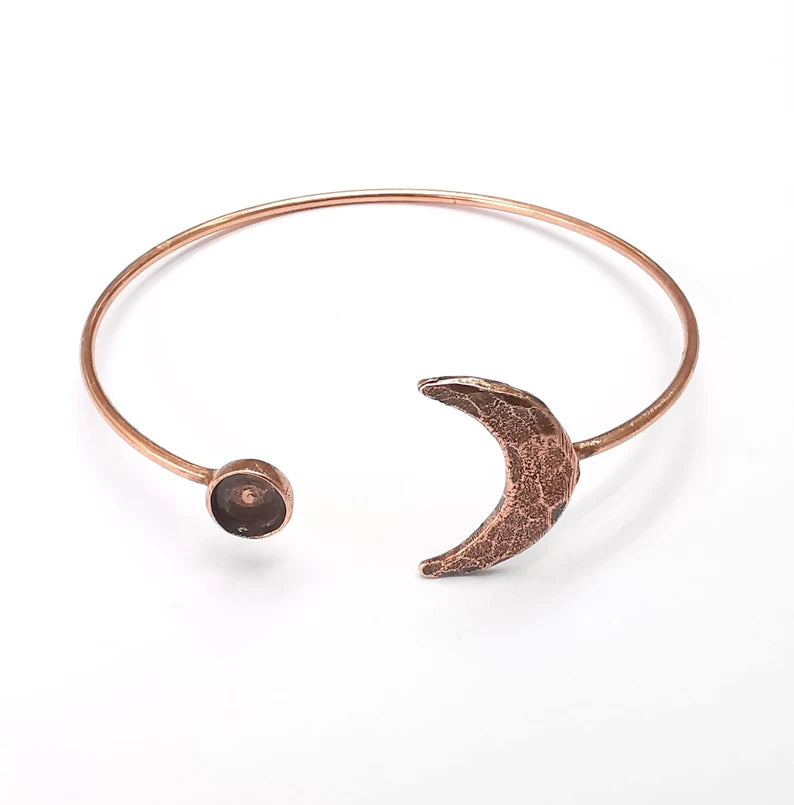 Crescent Moon Bracelet Bezel Blank Resin Bezel Cabochon Cuff Base Settings Adjustable Bracelet Copper Plated Brass (6mm Bezel) G33132