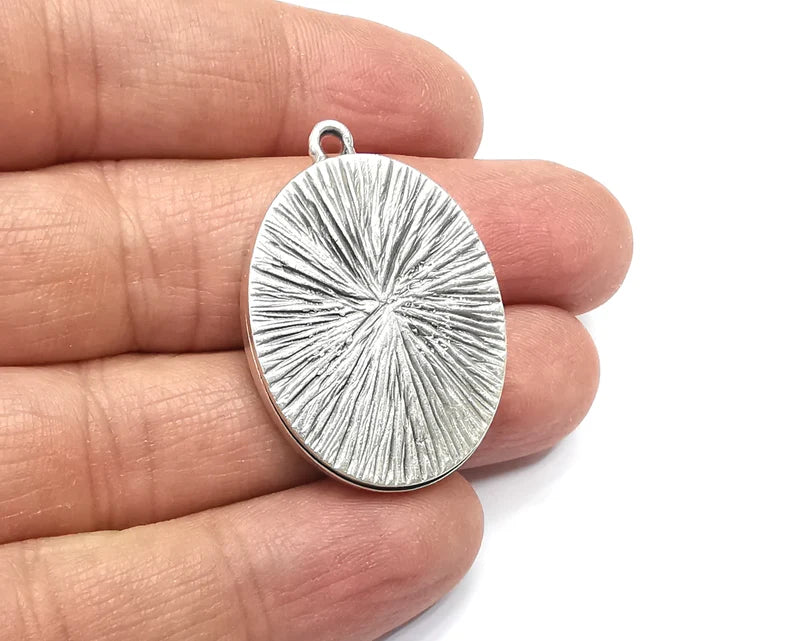 Flower Oval Pendant Blanks, Resin Bezel Bases, Mosaic Mountings, Dry flower Frame, Polymer Clay base, Antique Silver Plated (25x18mm) G33139