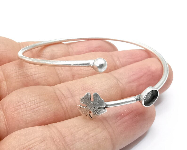 Clover Bracelet Bezel Blank Resin Bezel Cabochon Cuff Base Setting Adjustable Bracelet Silver Plated Brass (6mm Bezel) G33247